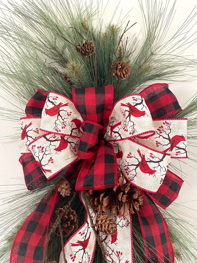 Christmas swag bow swag Cardinal swag home decor door Etsy