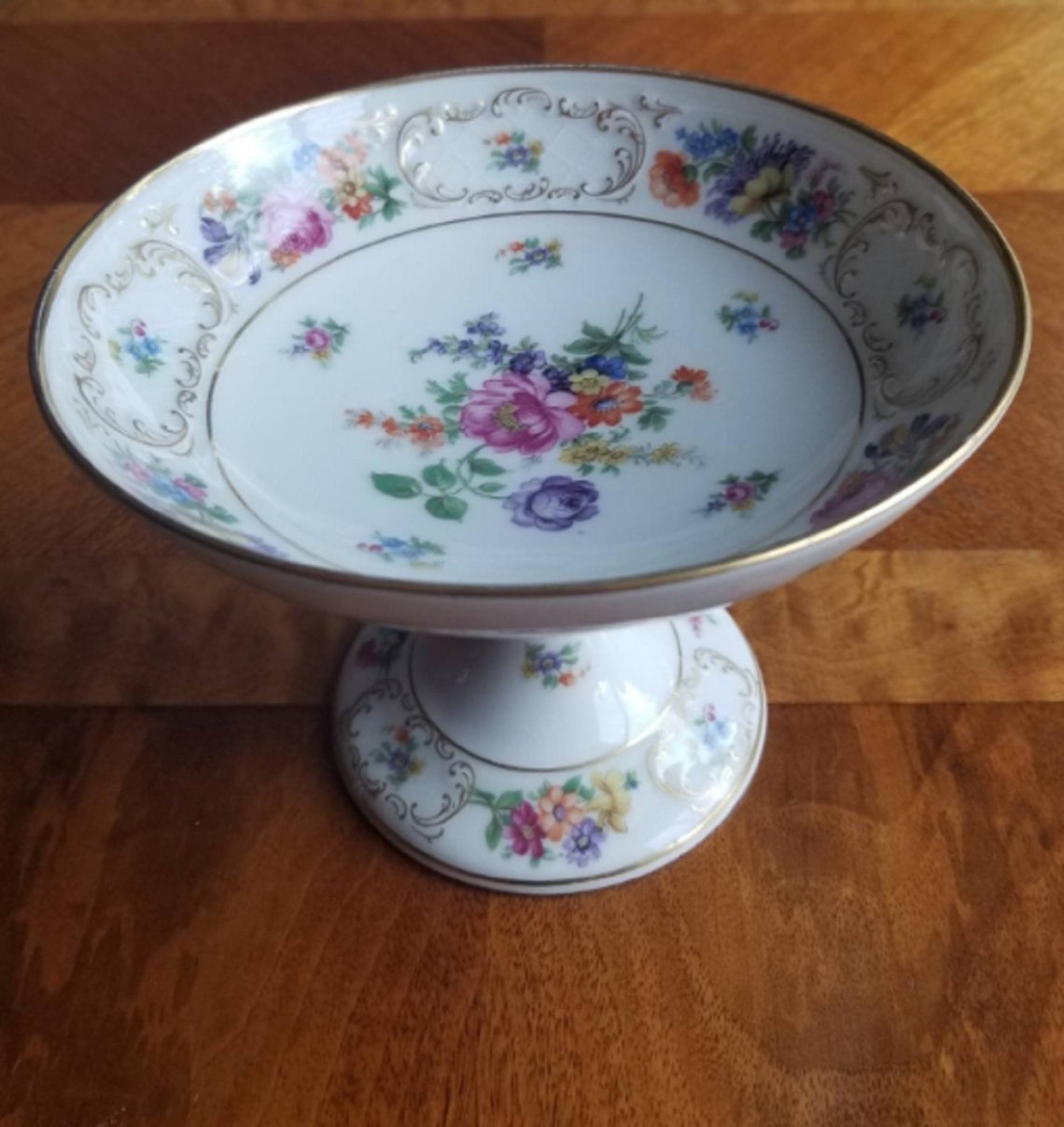Dresden Flowered Porcelain Footed Compote Bowl PT Bavaria Etsy