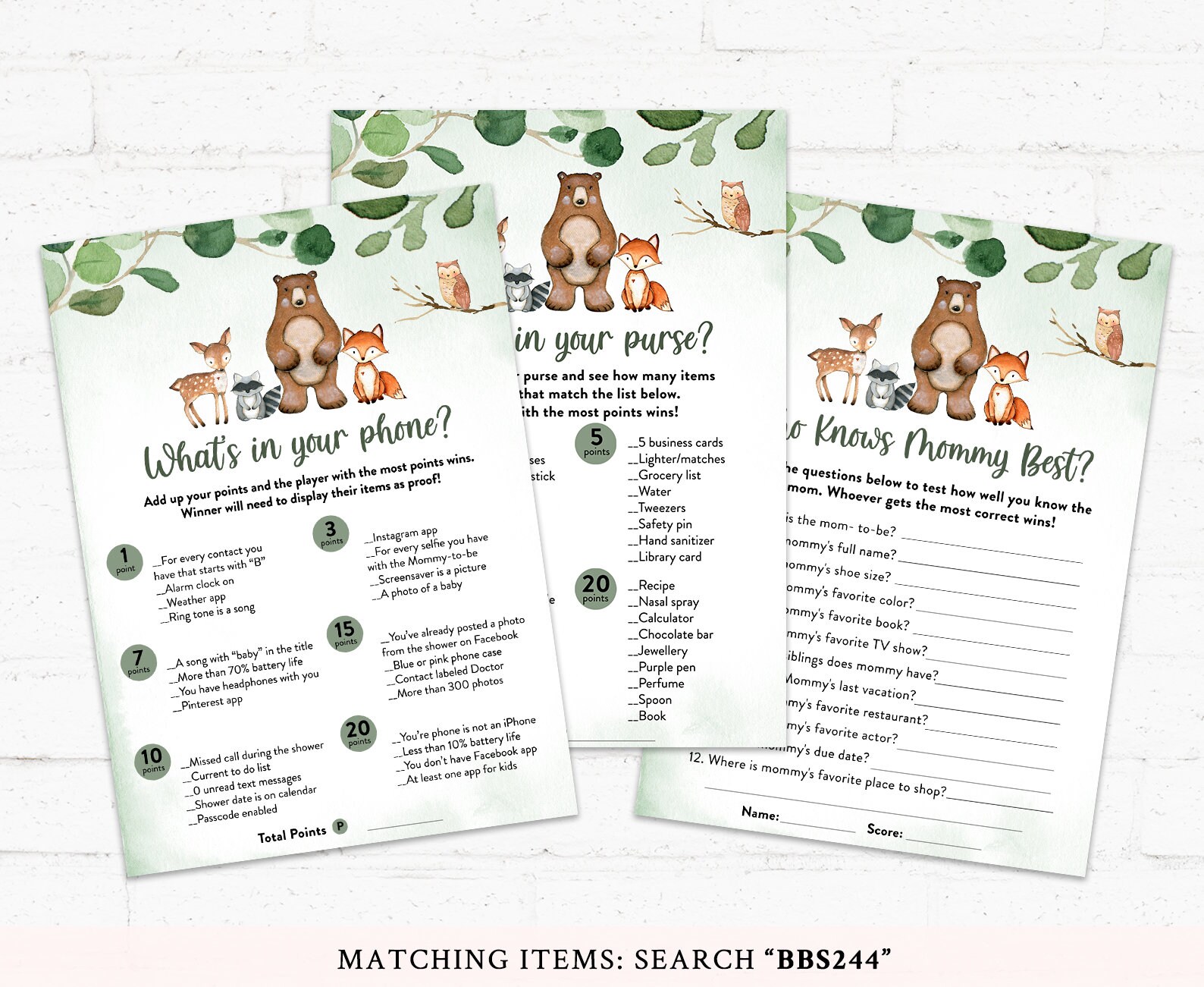 Woodland Baby Shower Games Greenery Woodland Baby Shower Etsy