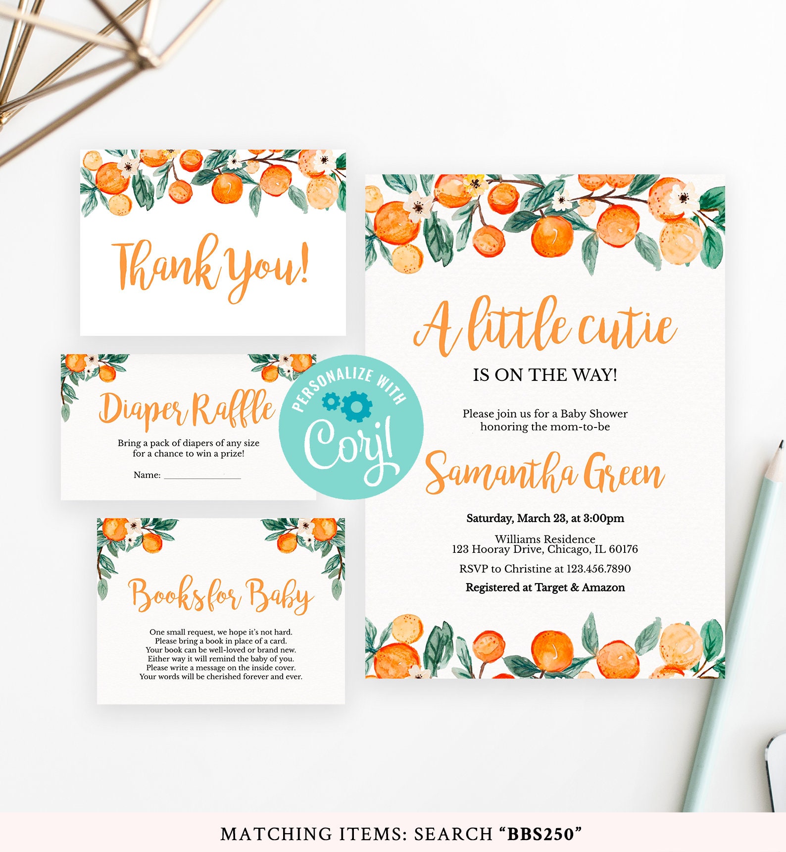 Editable Little Cutie Baby Shower Invitation Set Little Cutie Etsy