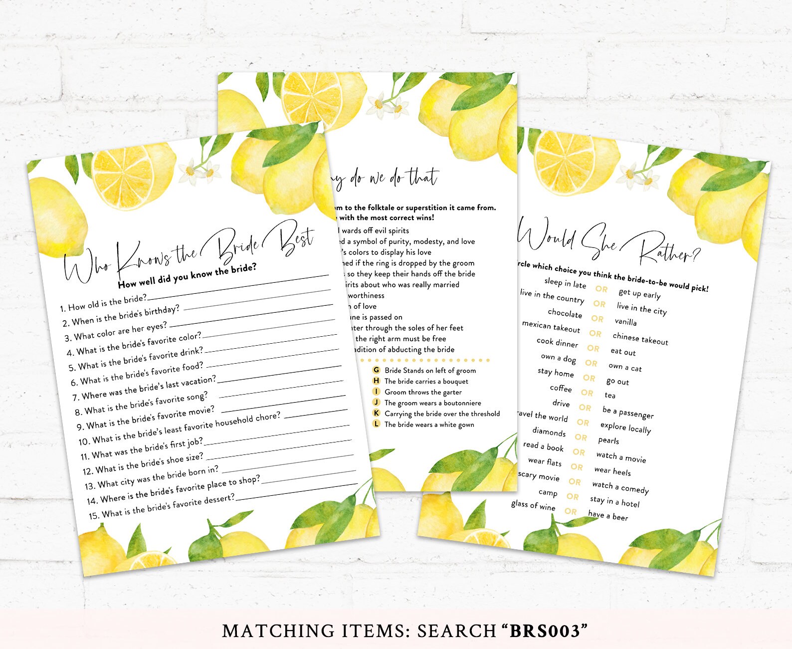 Lemon Bridal Shower Games Main Squeeze Bridal Shower Game Etsy