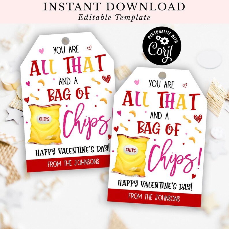 Valentine Gift Tag You're All That Bag of Chips Gift Tag Etsy