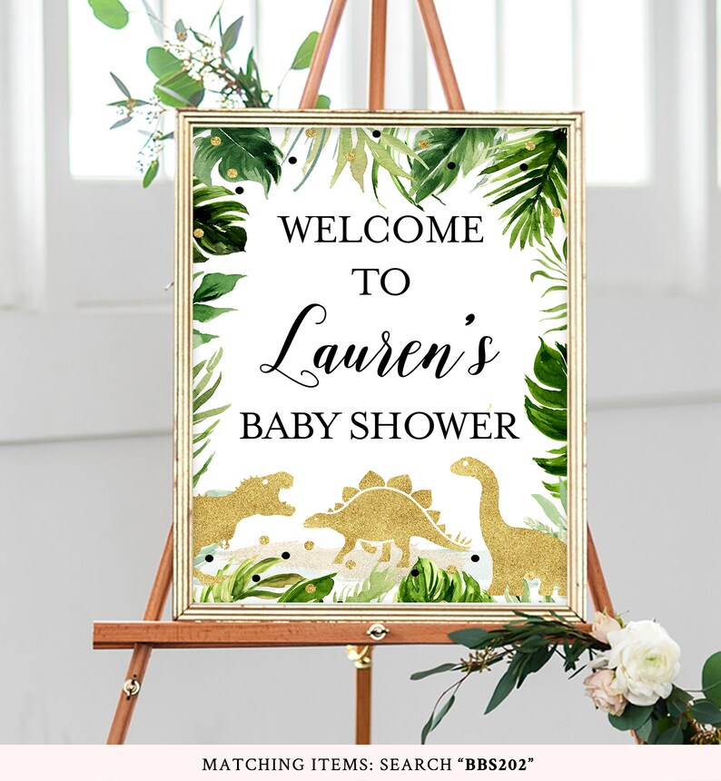 Dinosaur Baby Shower Sign Greenery Dinosaur Baby Etsy