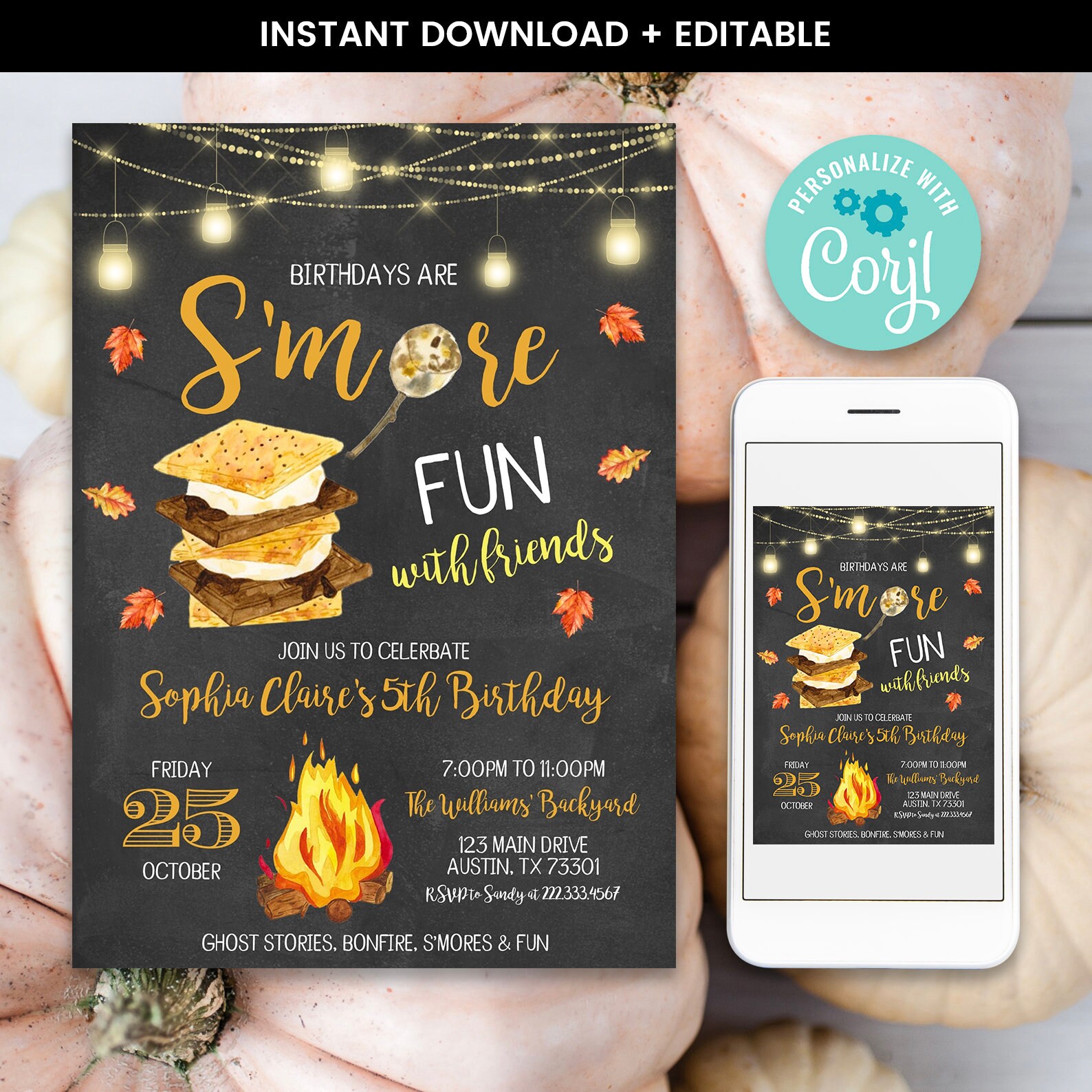 Editable S'mores Party Birthday Invitation S'mores Etsy