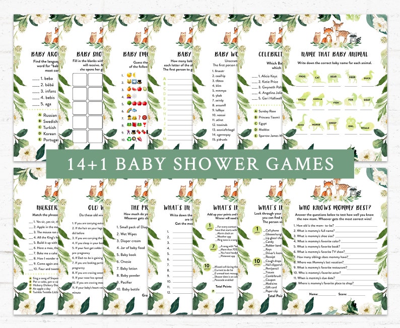 Woodland Baby Shower Games Greenery Woodland Baby Shower Etsy
