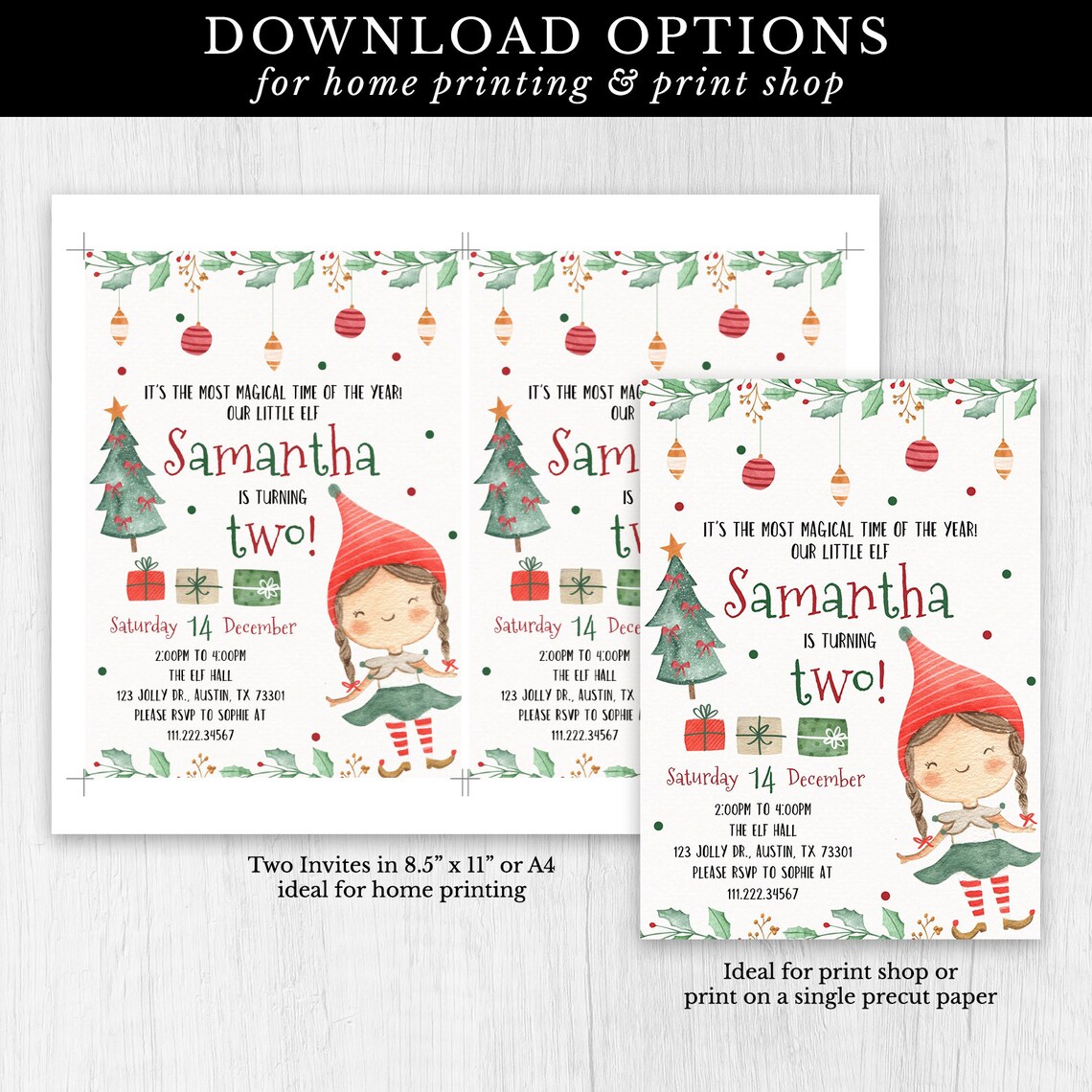 Editable Christmas Elf Birthday Girl Invitation Template | Etsy
