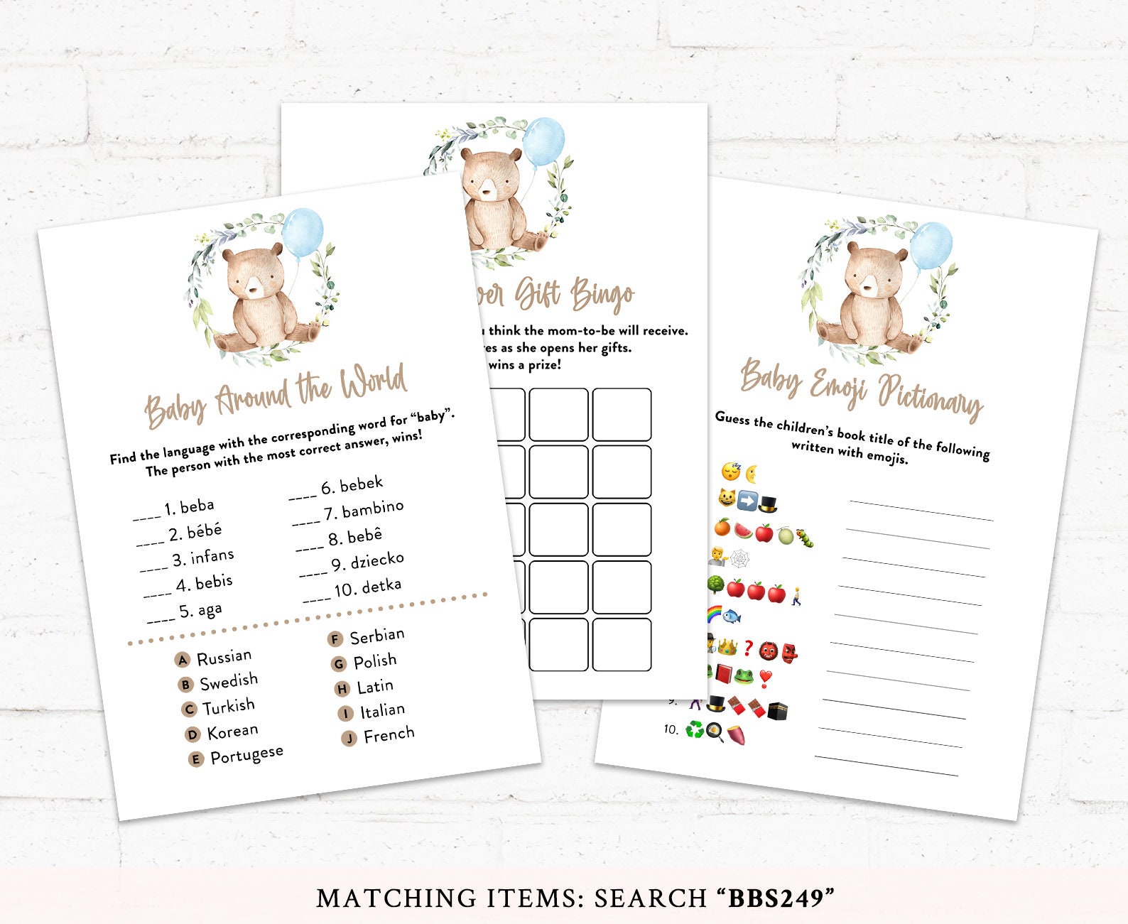 Teddy Bear Baby Shower Games Greenery Teddy Bear Baby Shower Etsy