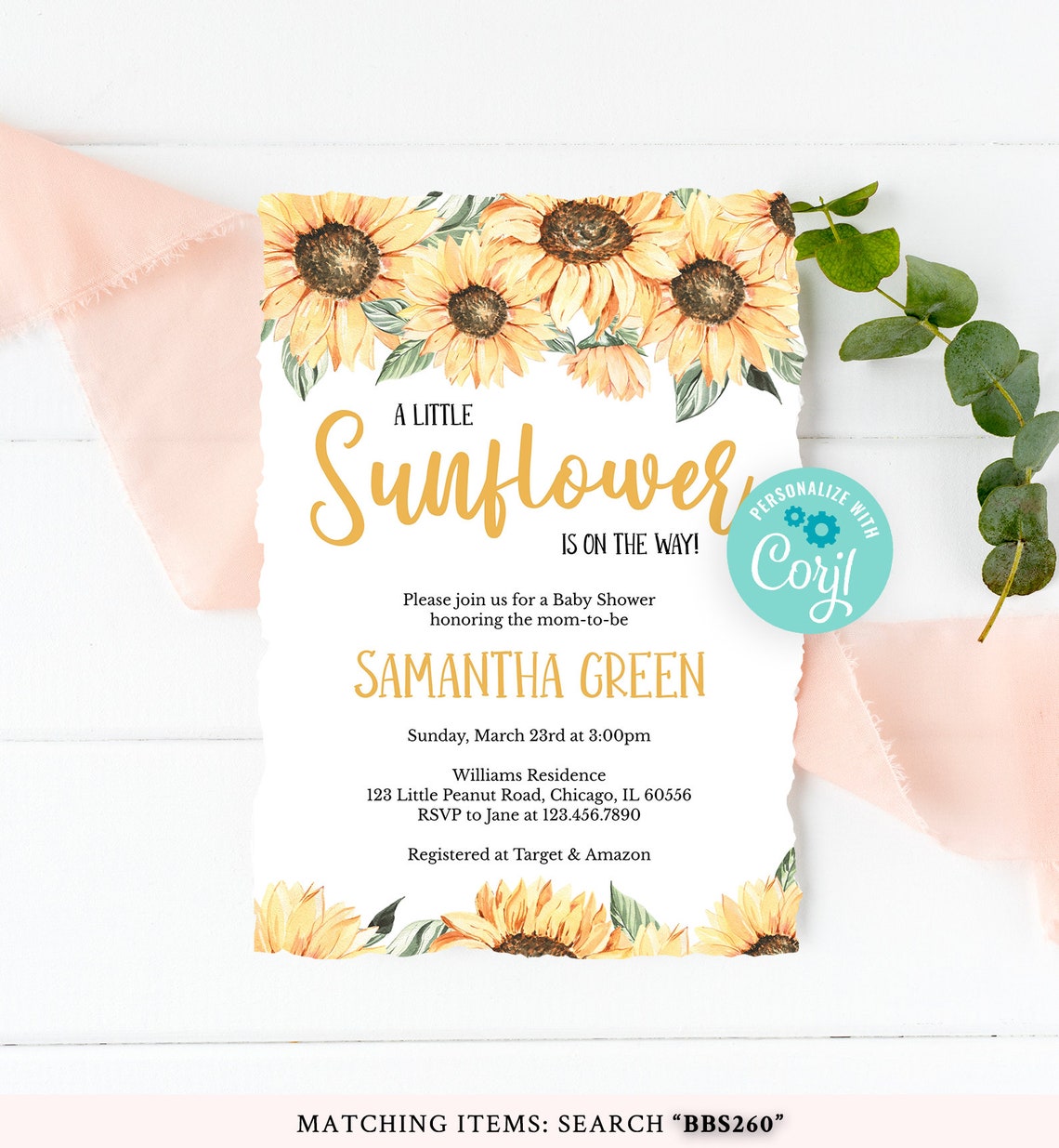 Editable Sunflower Baby Shower Invitation Little Sunflower is Etsy