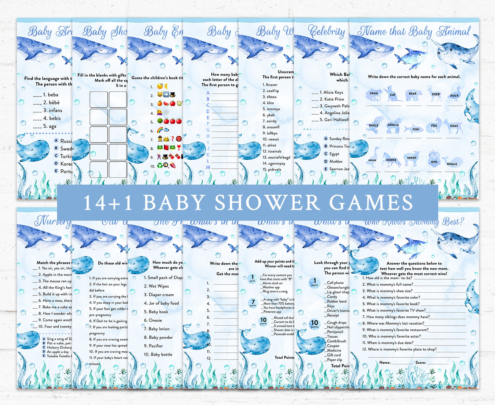Under The Sea Baby Shower Games Whale Baby Shower Activities Etsy Australia