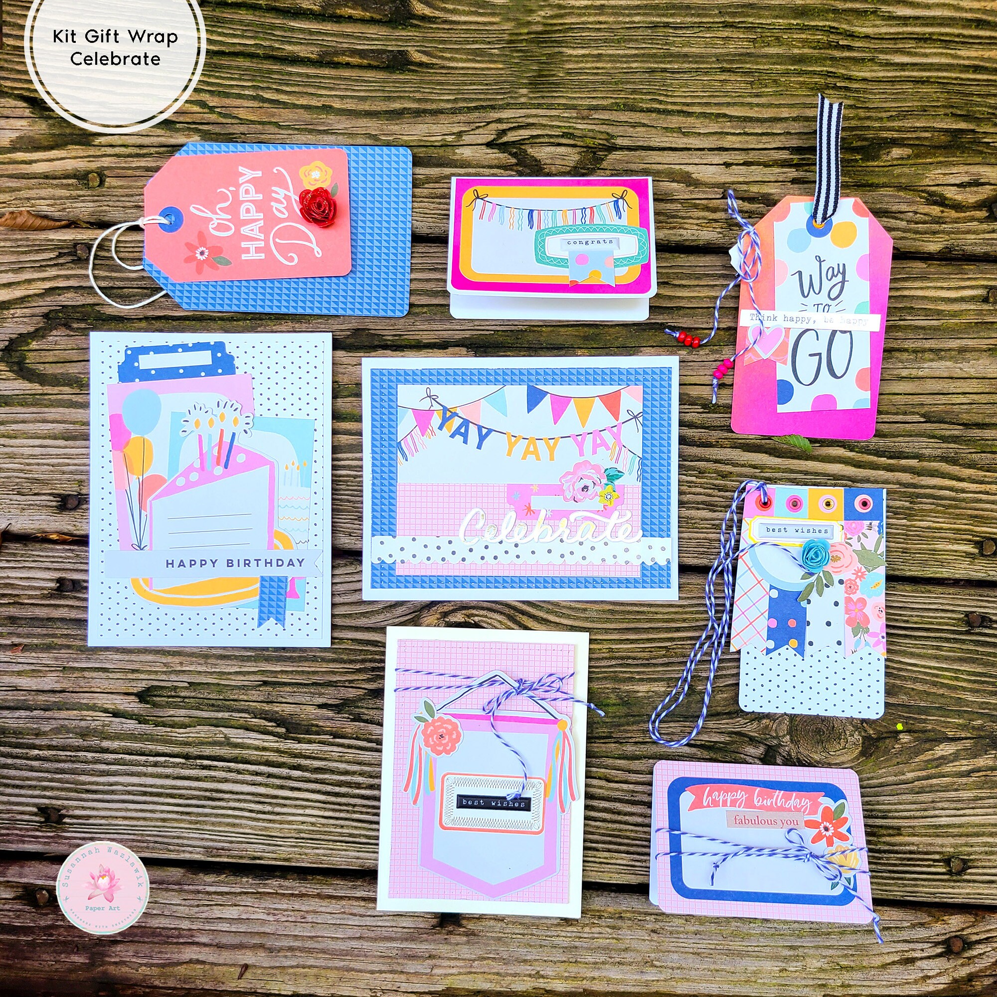 Handmade Kit Gift Wrap Cards and Tags, Colorful Celebration Set of Gift ...