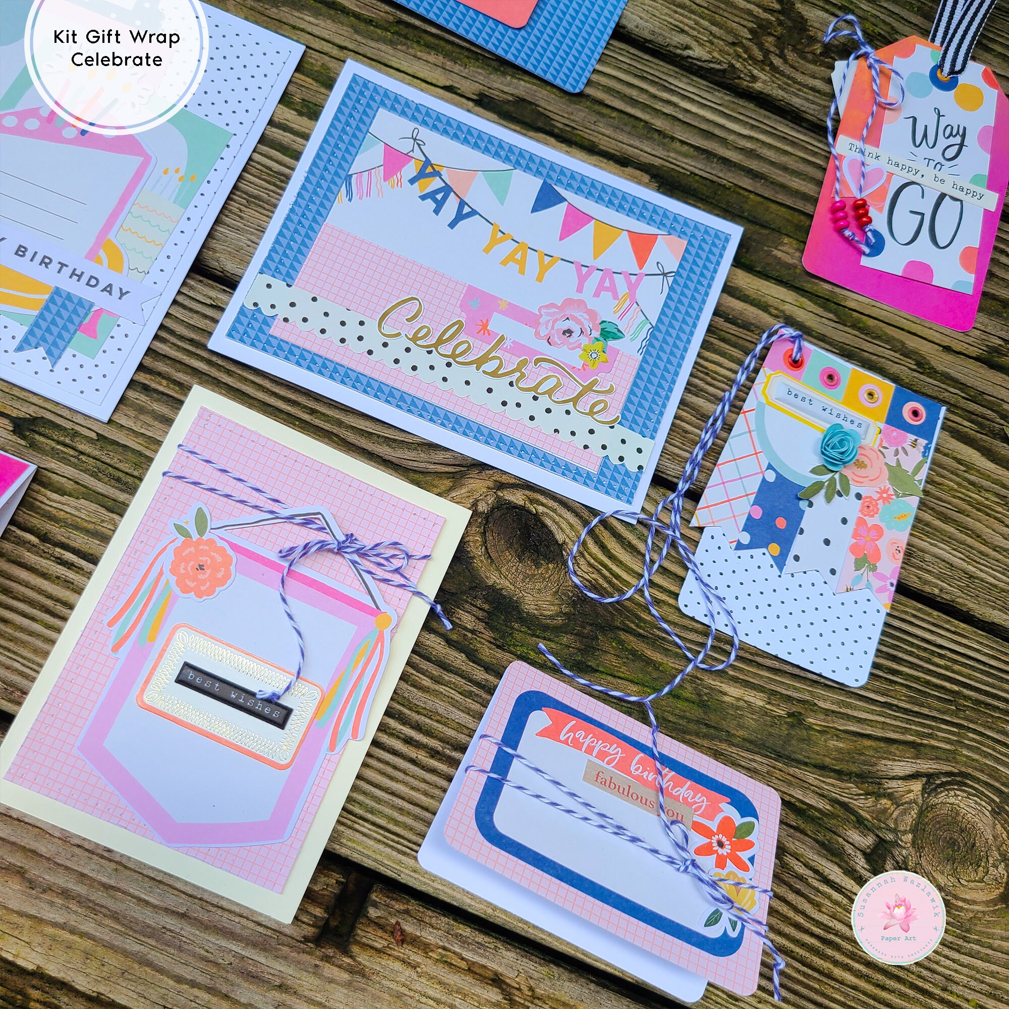 Handmade Kit Gift Wrap Cards and Tags, Colorful Celebration Set of Gift ...