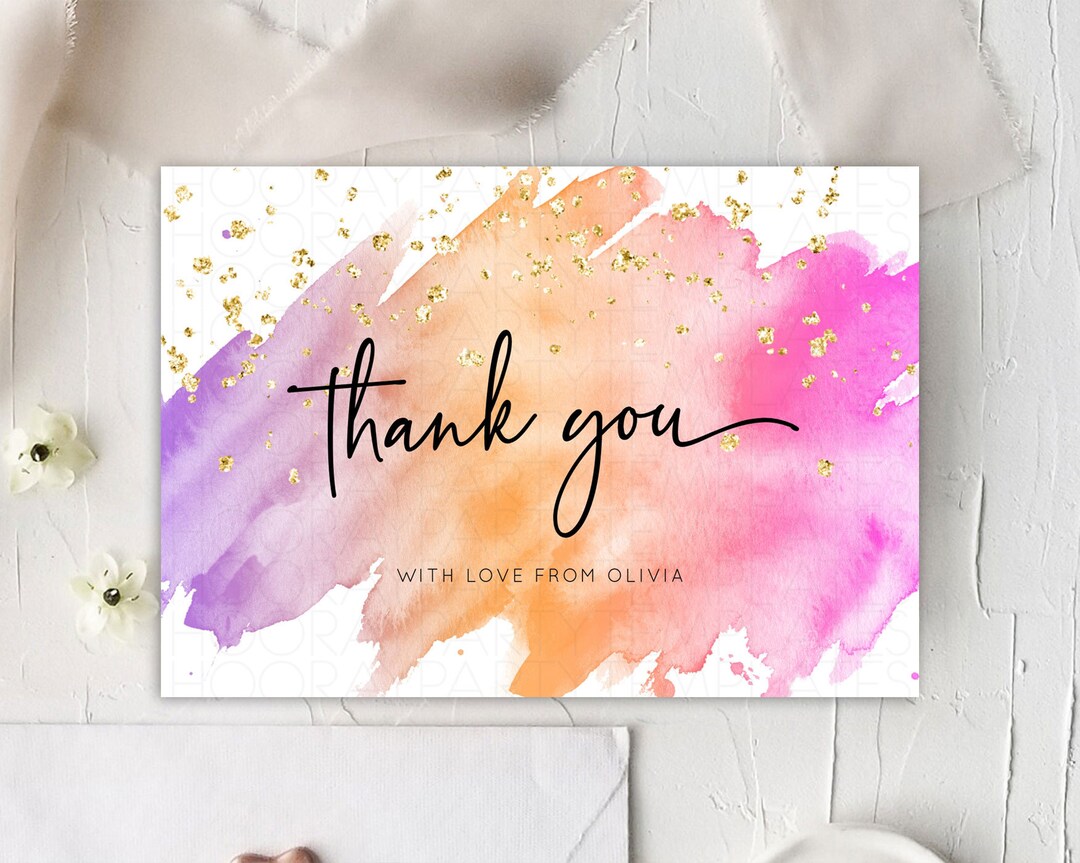 Pastel Thank You Card Pastel Watercolor Thank You Card Splash Rainbow