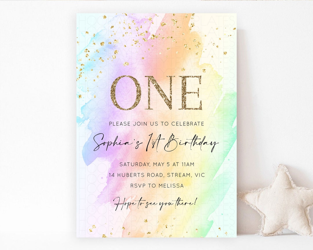 Pastel Birthday Invitation Pastel Watercolor Invite Colorful Rainbow