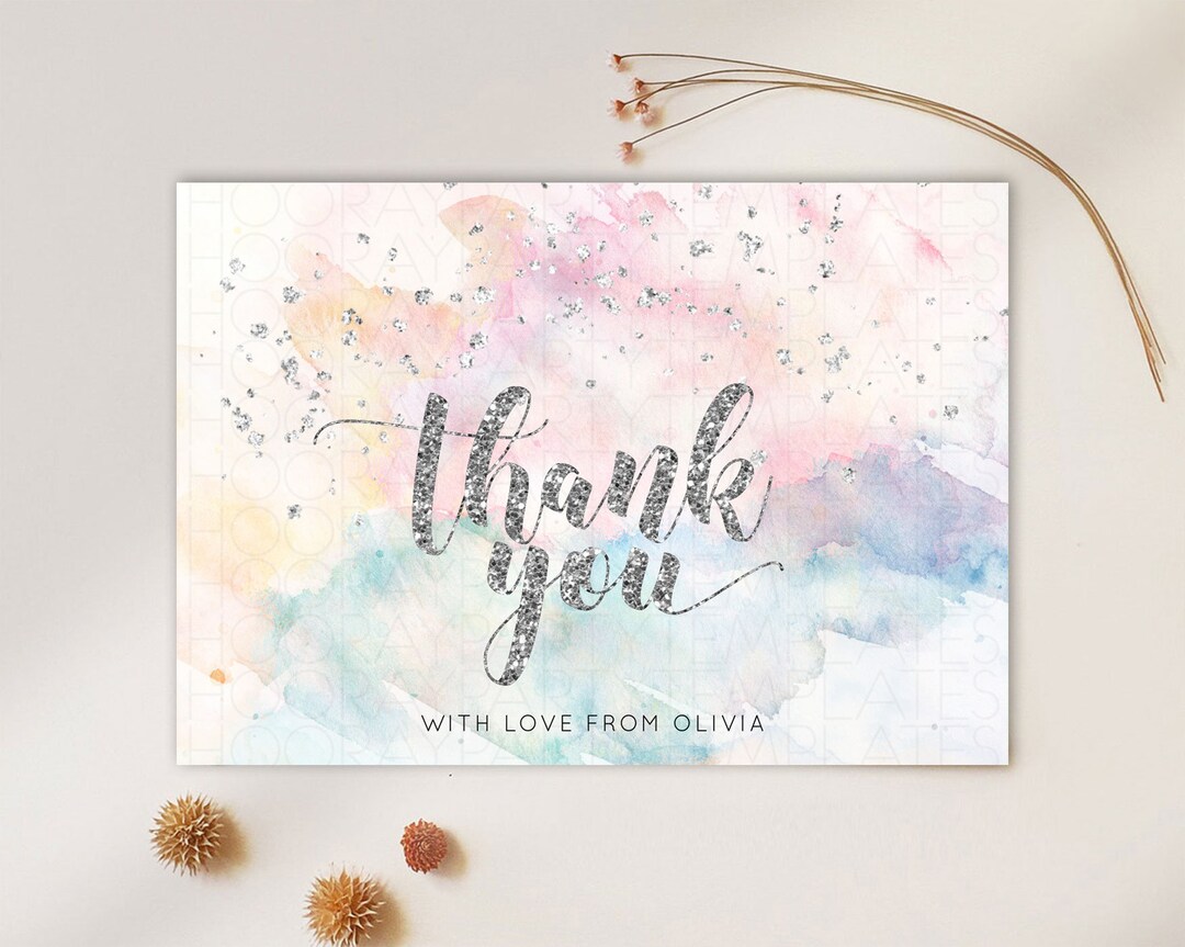 Pastel Thank You Card Pastel Watercolor Thank You Splash - Etsy