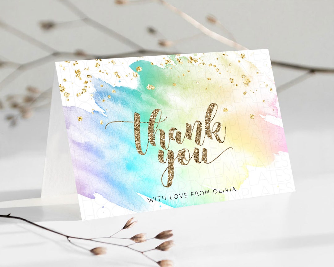 Pastel Thank You Card Pastel Watercolor Thank You Card Splash - Etsy