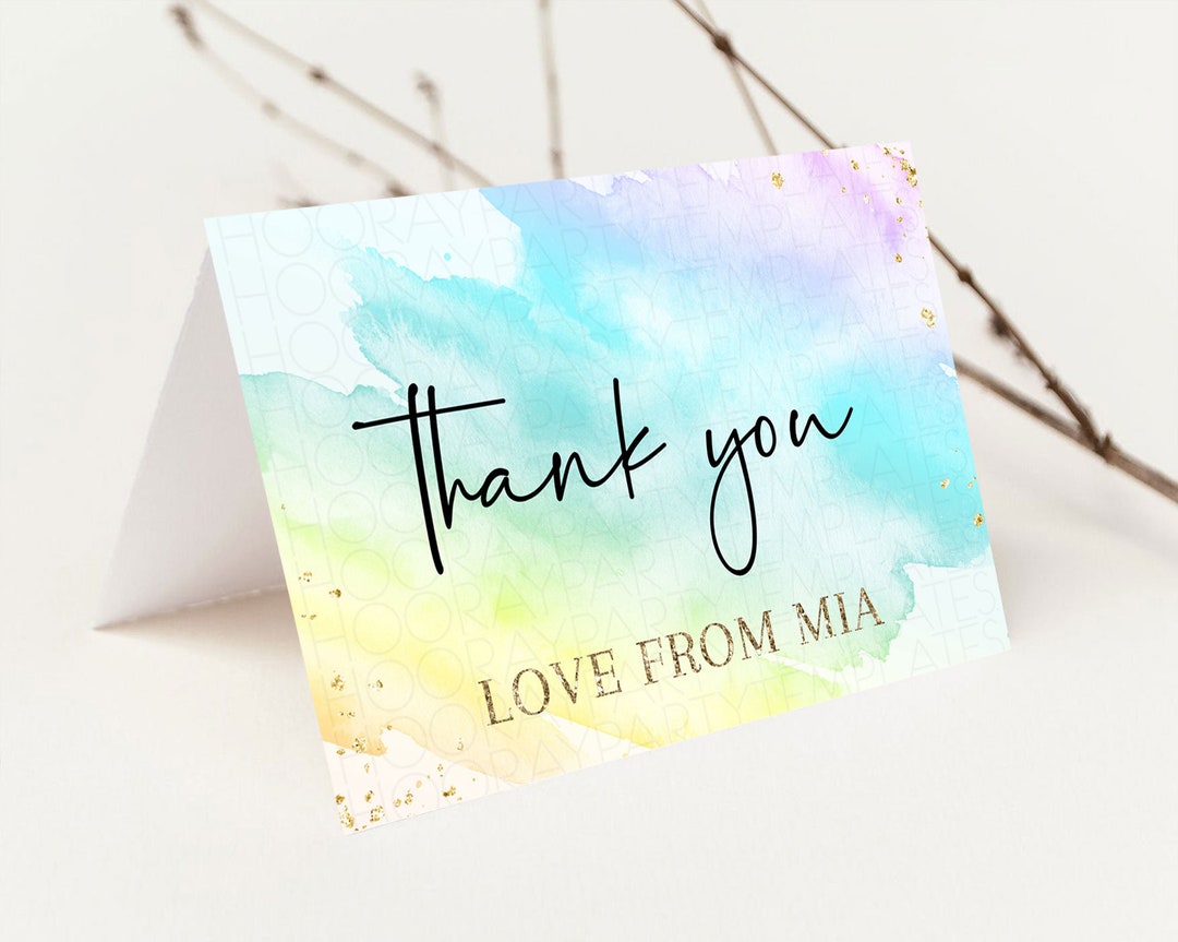 Pastel Thank You Card Pastel Watercolor Thank You Card Splash Rainbow