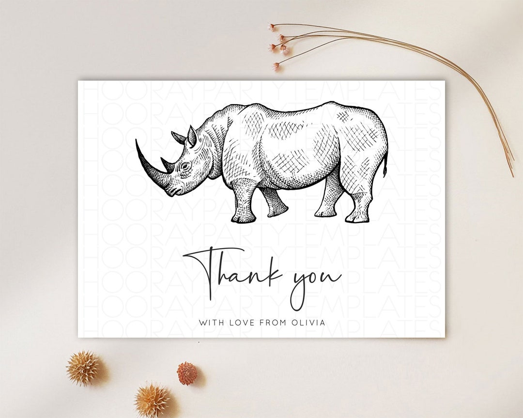 Rhinoceros Thank You Card Rhino Thank You Rhinoceros Party Décor Rhino