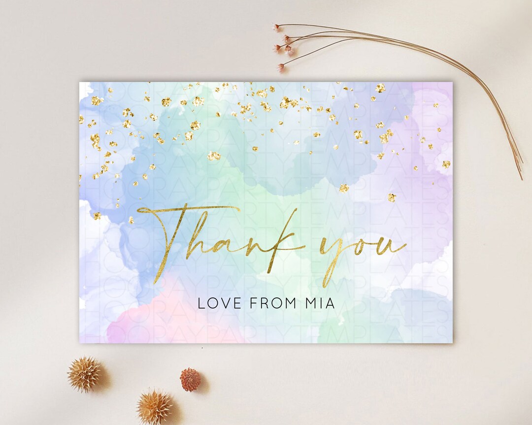 Pastel Thank You Card Pastel Watercolor Thank You Card Splash - Etsy