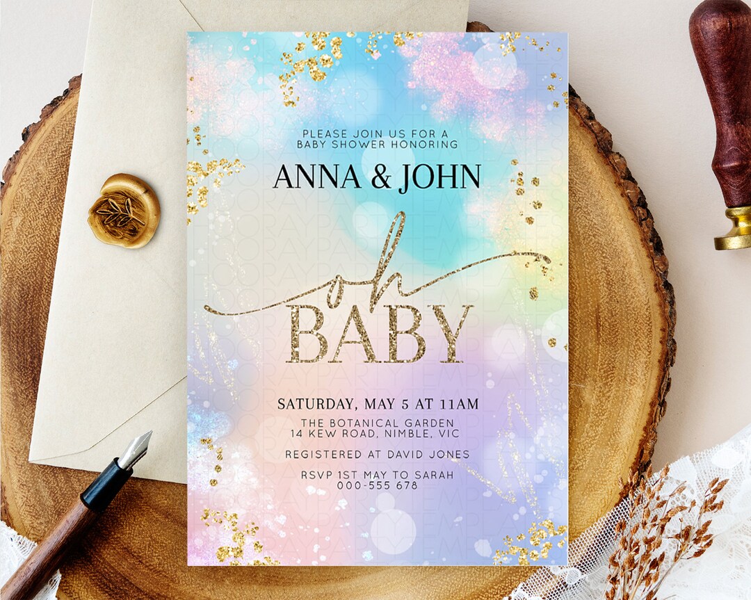 Pastel Baby Shower Invitation Rainbow Baby Shower Invitation Watercolor ...