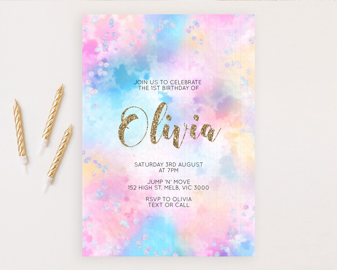 Pastel Birthday Invitation Pastel Watercolor Invite Colorful Etsy
