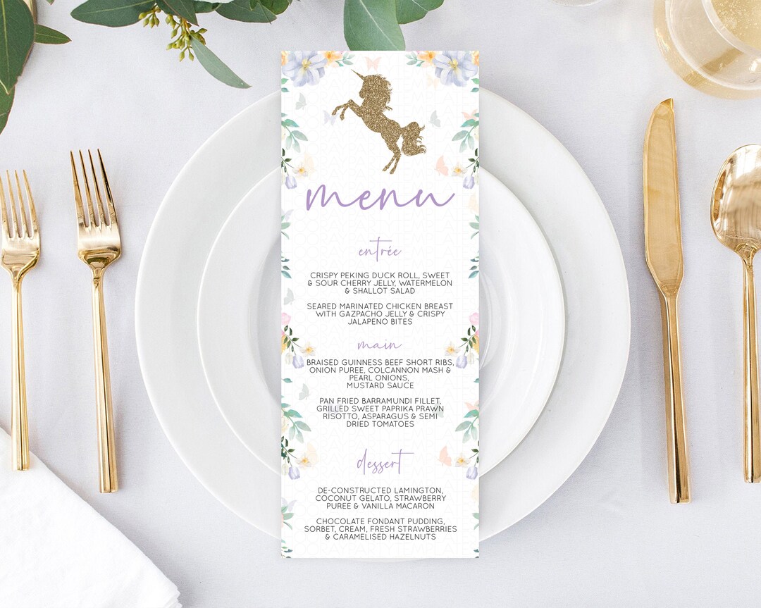 Unicorn Menu Magical Unicorn Party Menu Pastel Rainbow Party Etsy