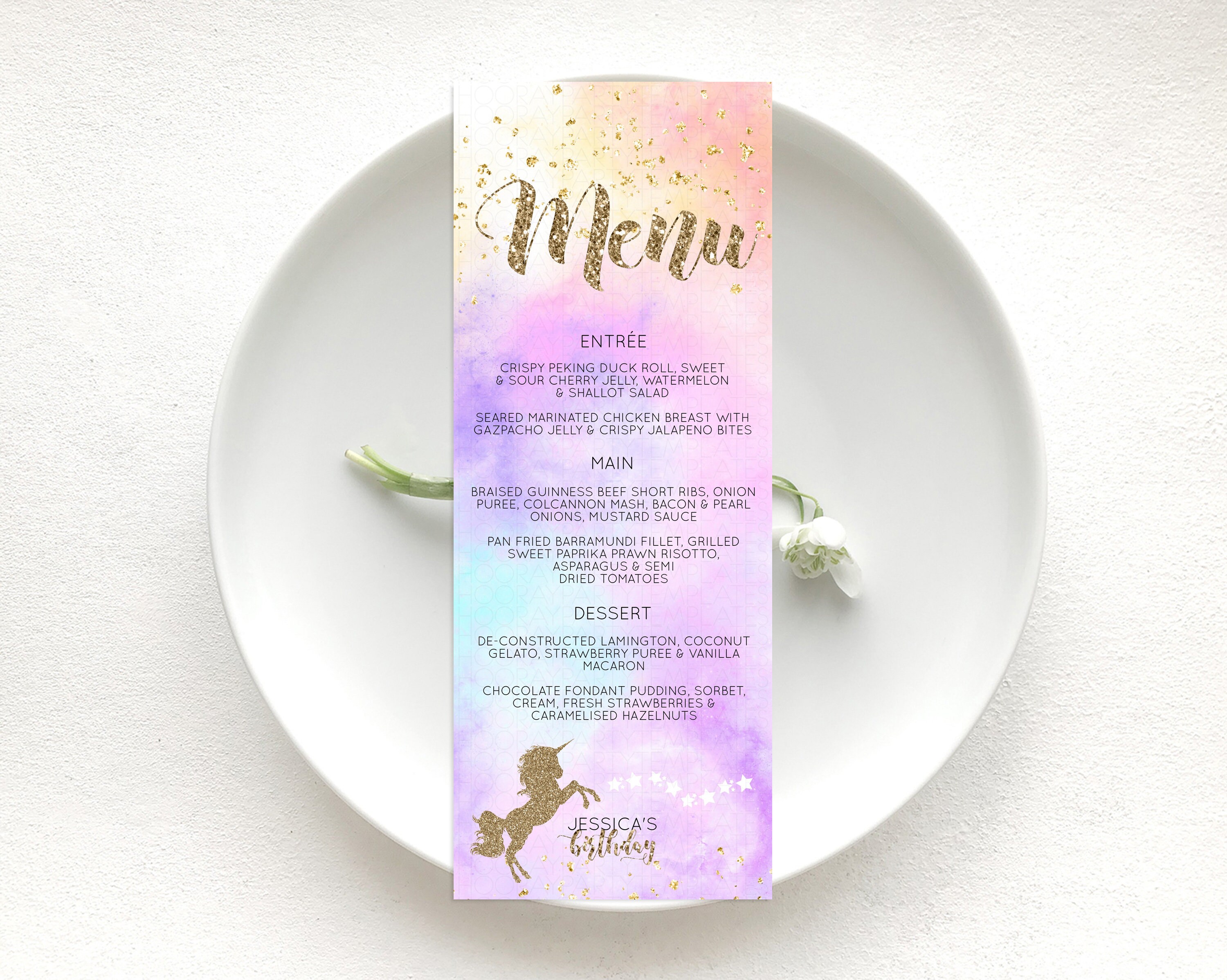 Unicorn Menu Magical Unicorn Party Menu Pastel Rainbow Party Etsy