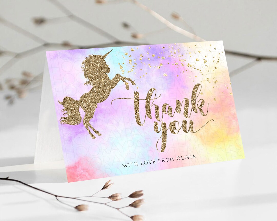 Unicorn Thank You Card Magical Unicorn Thank You Card Pastel - Etsy