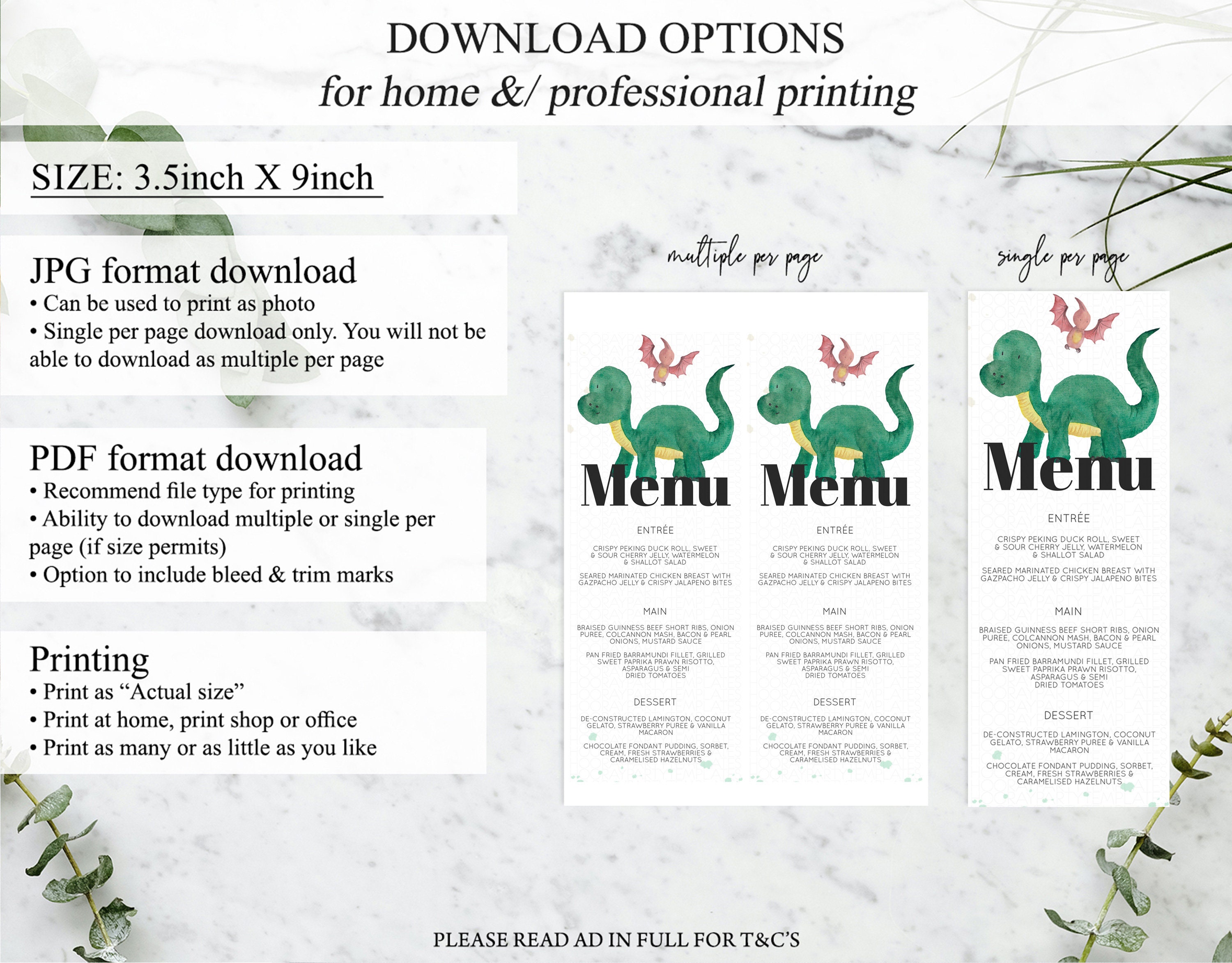 Dinosaur Menu Dinosaur Party Menu Watercolor Dinosaur Party Etsy