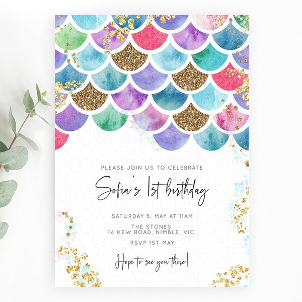 Mermaid Birthday Invitation Rainbow Fish Birthday Invitation Rainbow Fish Party Rainbow Mermaid Tail Colorful Fish Tail 1st Birthday 0000