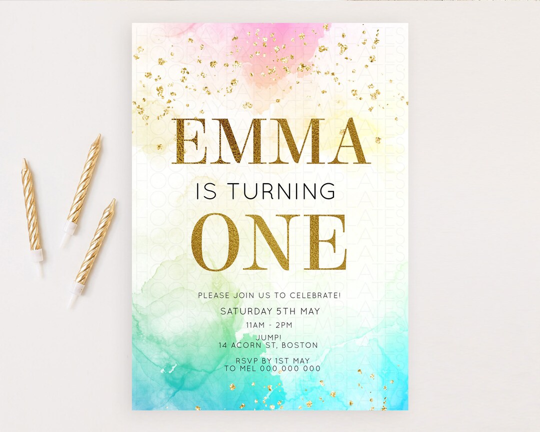 Pastel Birthday Invitation Pastel Watercolor Invite Colorful Rainbow