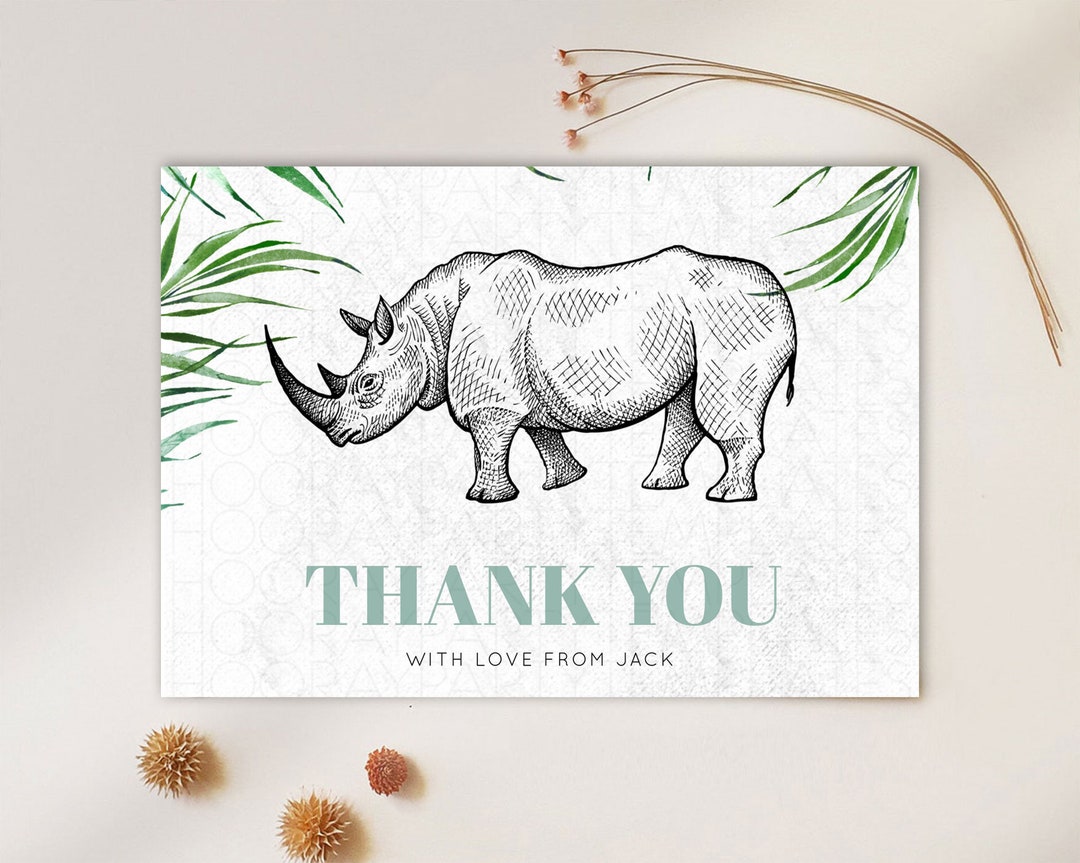 Rhinoceros Thank You Card Rhino Thank You Rhinoceros Party - Etsy