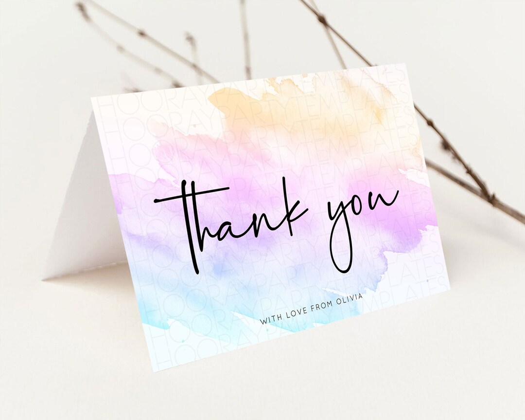 Pastel Thank You Card Pastel Watercolor Thank You Card Splash Rainbow