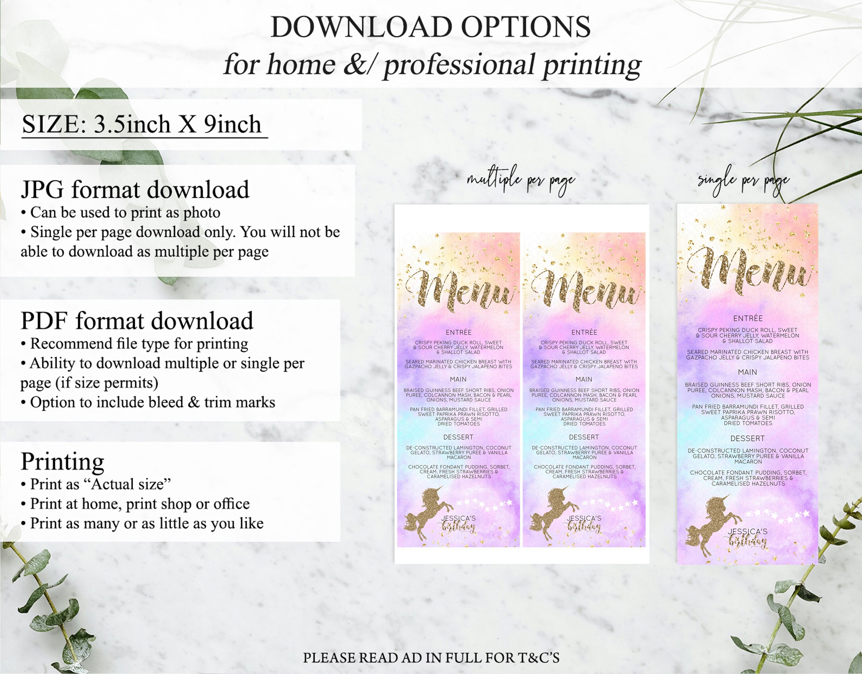 Unicorn Menu Magical Unicorn Party Menu Pastel Rainbow Party Etsy