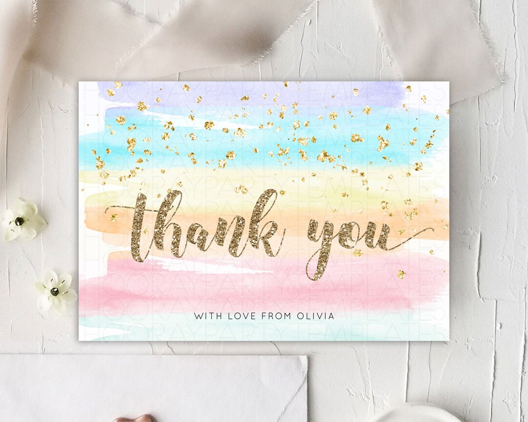 Pastel Thank You Card Pastel Watercolor Thank You Card Splash Rainbow