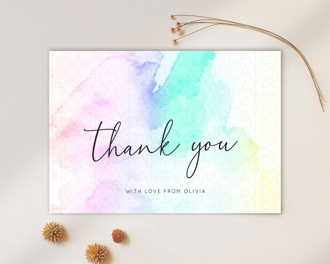 Pastel Thank You Card Pastel Watercolor Thank You Card Splash - Etsy