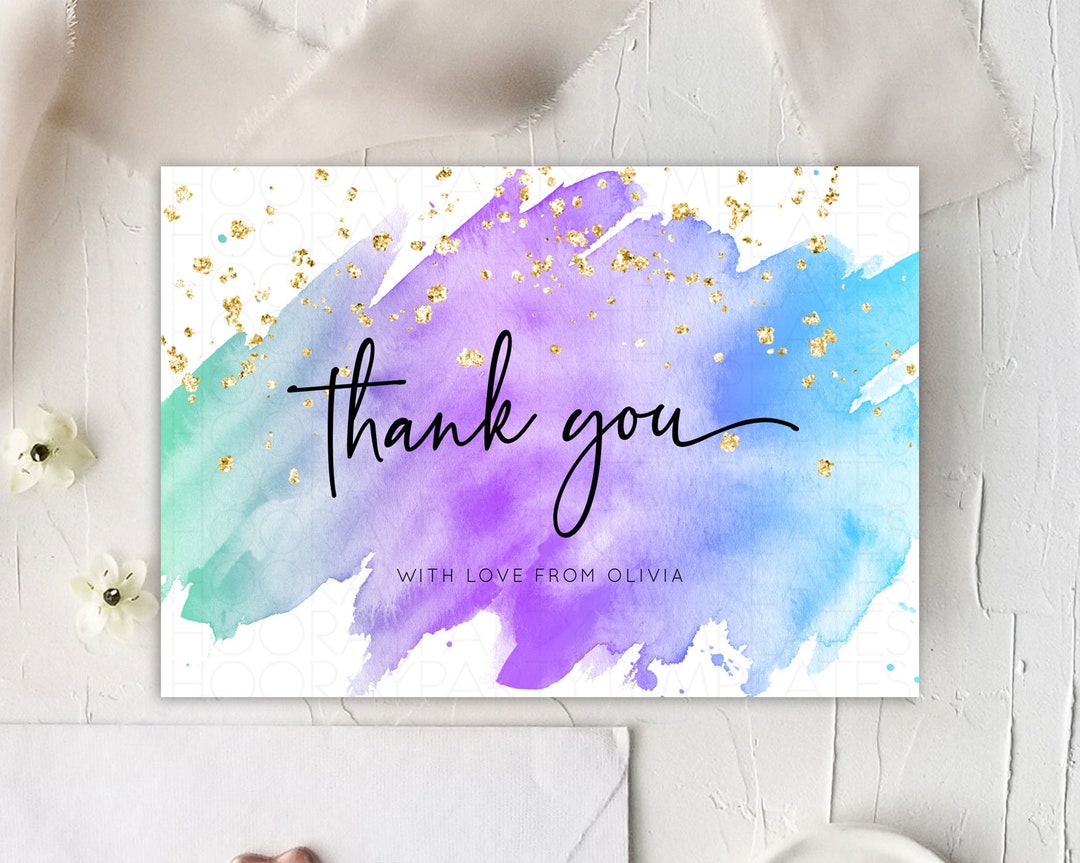 Pastel Thank You Card Pastel Watercolor Thank You Card Splash Rainbow