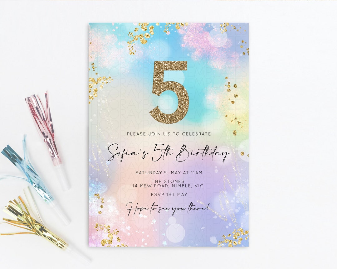 Pastel Birthday Invitation Pastel Watercolor Invite Colorful Rainbow