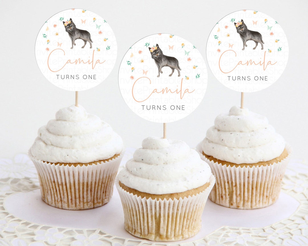 Wolf Cupcake Topper Wolf Cupcake Topper Wild One Party Décor Floral