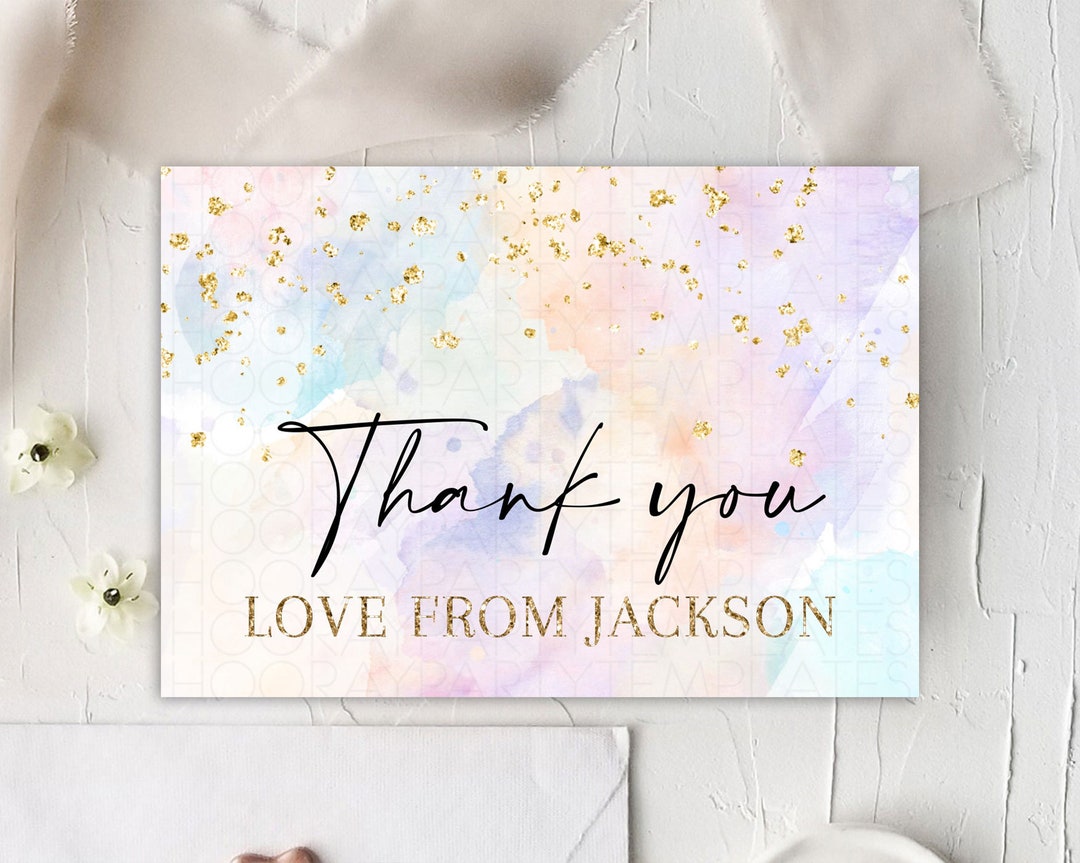 Pastel Thank You Card Pastel Watercolor Thank You Card Splash Rainbow