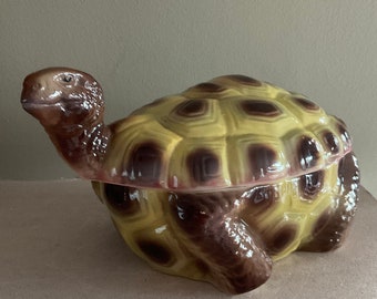Vintage Shorter & Son Tortoise Dish: Lidded Ceramic Turtle Trinket Holder