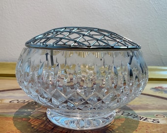 Vintage Cut Crystal Rose Bowl with Metal Frog: Czechoslovakia Centerpiece