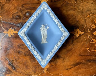 Vintage Wedgwood Jasperware Trinket Dish: Blue Diamond Ring Tray, 1958