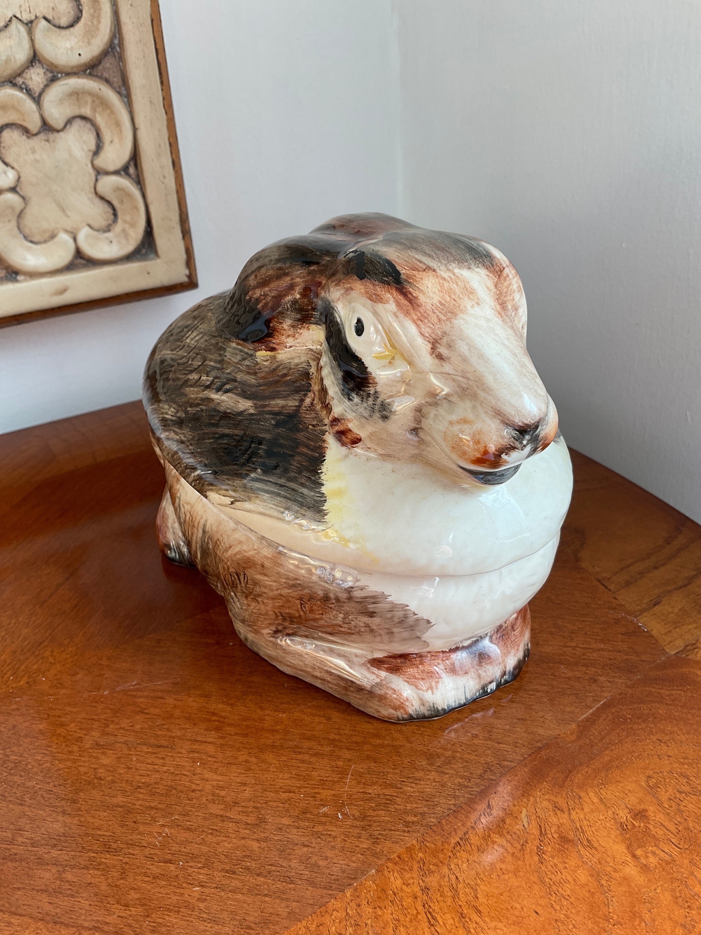 Majolica Flat Eared Rabbit Hare Tureen by Michel Caugant, H Herberstein ...
