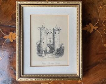Coventry Grey Friars Gate South Side Antiquarian Engraving, Coventry Heritage, Framed