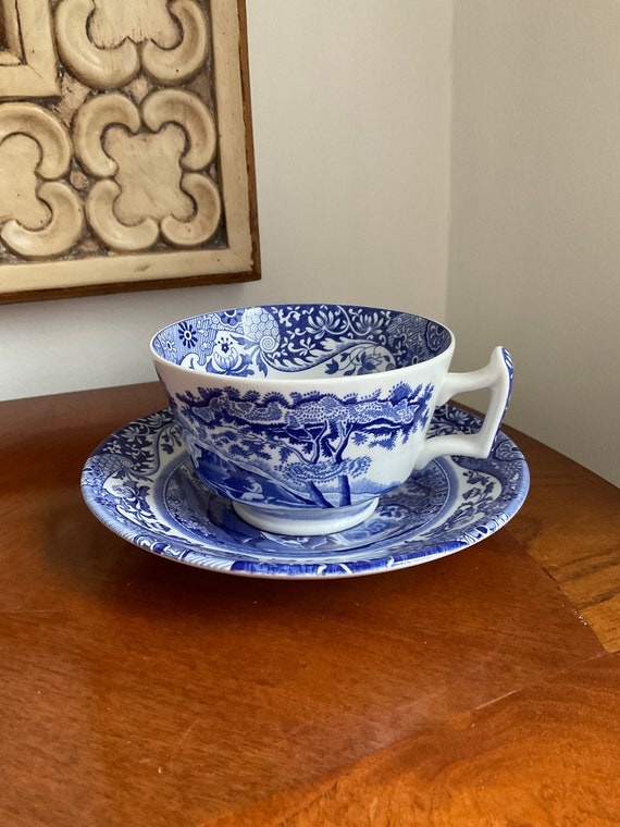 Spode Blue Italian Cup and Saucer: Vintage Blue & White China