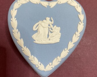 Vintage Wedgwood Blue Jasperware Heart Trinket Dish with Lid