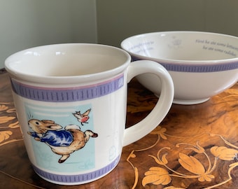Wedgwood Peter Rabbit Mug and Bowl Vintage 2001, Nursery Bowl & Cup Set
