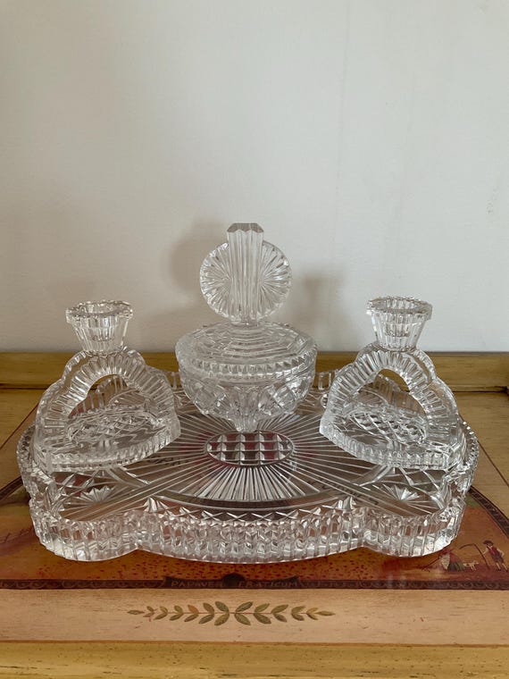 Art Deco Glass Vanity Set Dressing Table Set 5 Piece Dressing Table Set Vintage Dressing Table Set Etsy