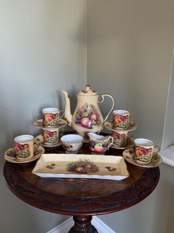 Aynsley Orchard Gold Coffee Set: 17-piece Signed Vintage China