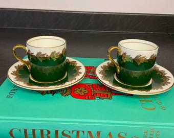Vintage Aynsley Demitasse Cups & Saucers: Green and Gold Espresso Set